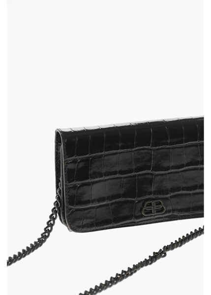 Huse mobil & tablete Balenciaga Crocodile Effect Embossed Leather Smartphone Holder With Cha Black Femei (BM 19710413) 3