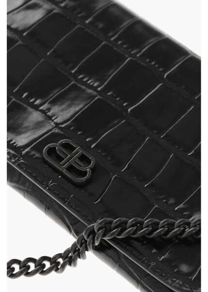 Huse mobil & tablete Balenciaga Crocodile Effect Embossed Leather Smartphone Holder With Cha Black Femei (BM 19710413) 4