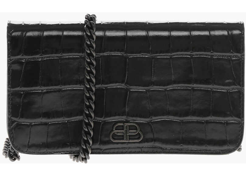 Huse mobil & tablete Balenciaga Crocodile Effect Embossed Leather Smartphone Holder With Cha Black Femei (BM 19710413) 1