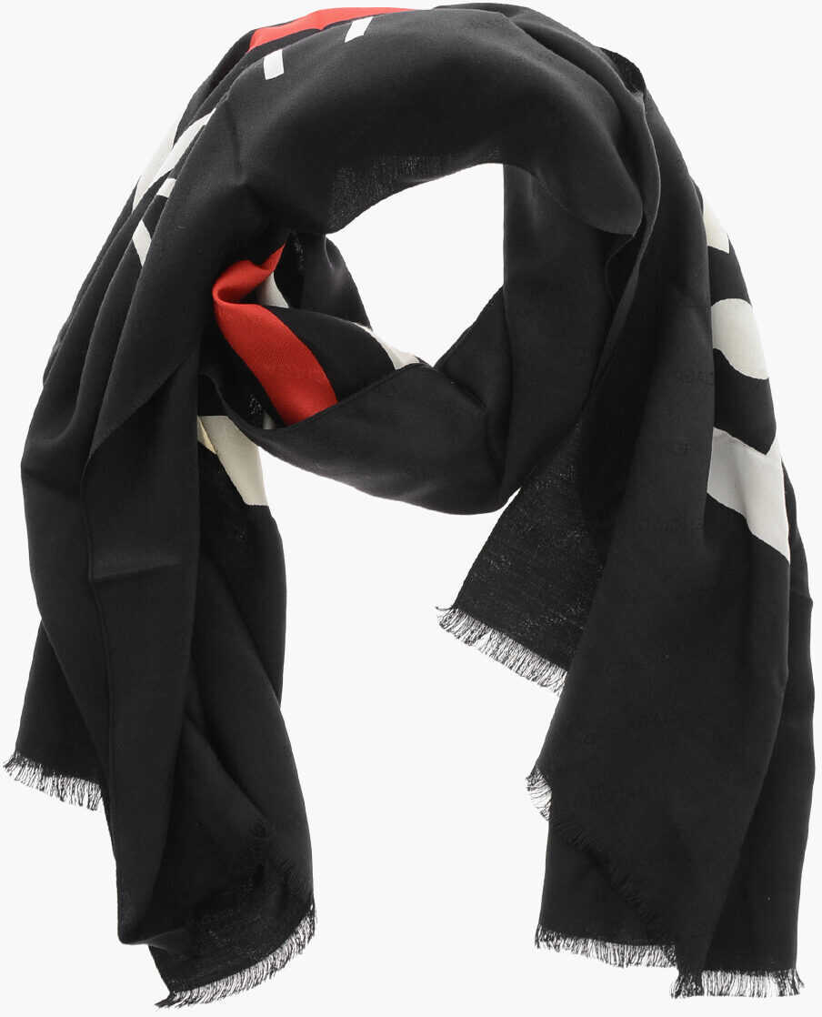 Esarfe Balenciaga Silk Blend Political Scarf With Jacquard Logo Black Barbati (BM 19710425) 1