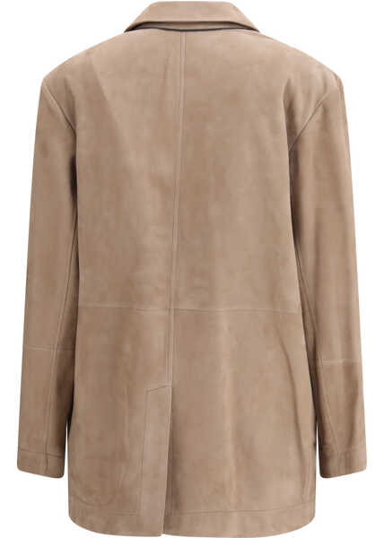 Jachete Brunello Cucinelli Suede Jacket with monile BROWN FREDDO Femei (BM 19710536) 2