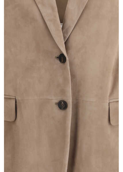 Jachete Brunello Cucinelli Suede Jacket with monile BROWN FREDDO Femei (BM 19710536) 3