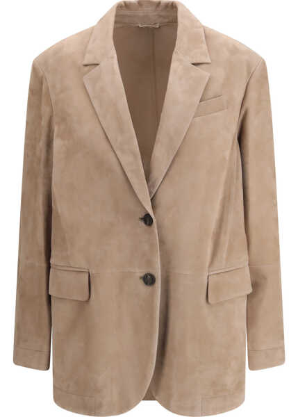 Jachete Brunello Cucinelli Suede Jacket with monile BROWN FREDDO Femei (BM 19710536) 1