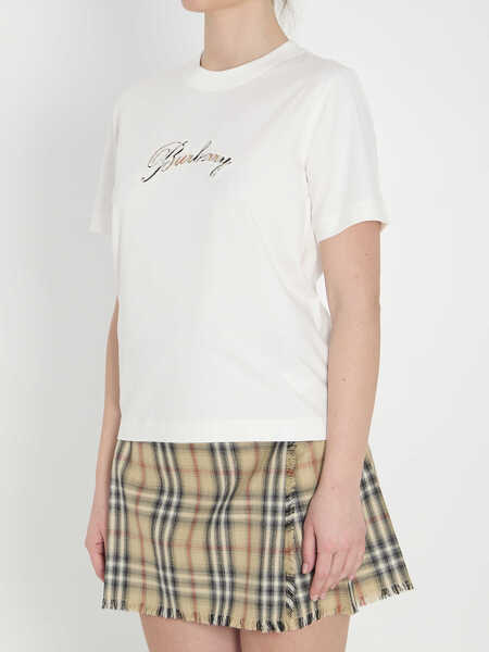 Tricouri Burberry Check Cotton T-Shirt WHITE Femei (BM 19710584) 2