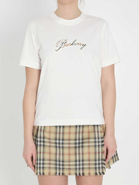 Tricouri Burberry Check Cotton T-Shirt WHITE Femei (BM 19710584) 1