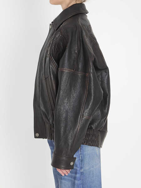 Bomber jacket Golden Goose Leather Bomber Jacket With Floral Embroidery BLACK Femei (BM 19710599) 3