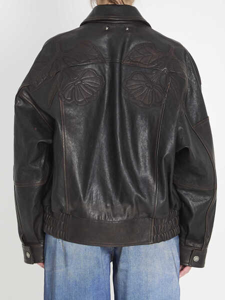 Bomber jacket Golden Goose Leather Bomber Jacket With Floral Embroidery BLACK Femei (BM 19710599) 4