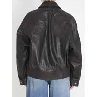 Bomber jacket Dama - Bomber jacket Golden Goose Leather Bomber Jacket With Floral Embroidery BLACK Femei (BM 19710599) - B-mall.ro