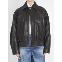 Bomber jacket Leather Bomber Jacket With Floral Embroidery Femei