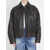 Golden Goose Leather Bomber Jacket With Floral Embroidery BLACK