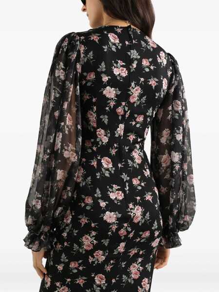 Rochii elegante Dolce & Gabbana Vintage Rose Print Charmeuse Dress BLACK Femei (BM 19710611) 5