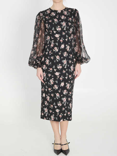 Rochii elegante Dolce & Gabbana Vintage Rose Print Charmeuse Dress BLACK Femei (BM 19710611) 1