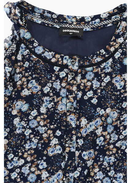 Rochii DSQUARED2 Floral Patterned Tulle Dress With Front Button Closure Blue Fete (BM 19710644) 2