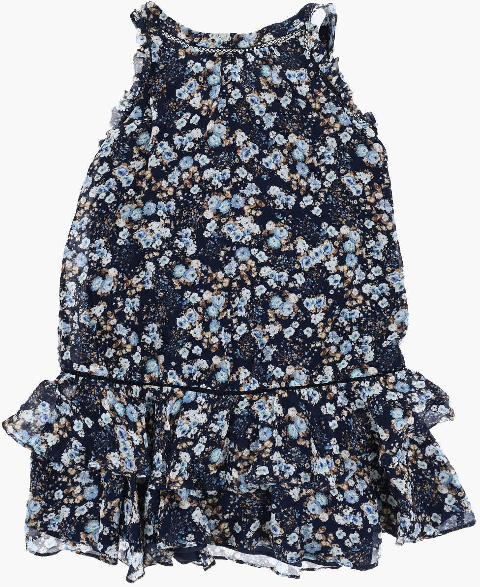 Rochii DSQUARED2 Floral Patterned Tulle Dress With Front Button Closure Blue Fete (BM 19710644) 3