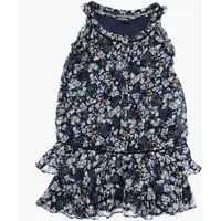 Rochii Floral Patterned Tulle Dress With Front Button Closure Fete