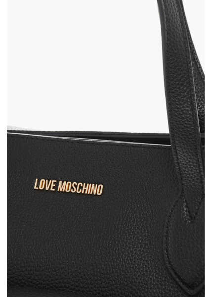 Genti de mana Moschino Love Textured Faux Leather Tote Bag With Chain Black Femei (BM 19710695) 4