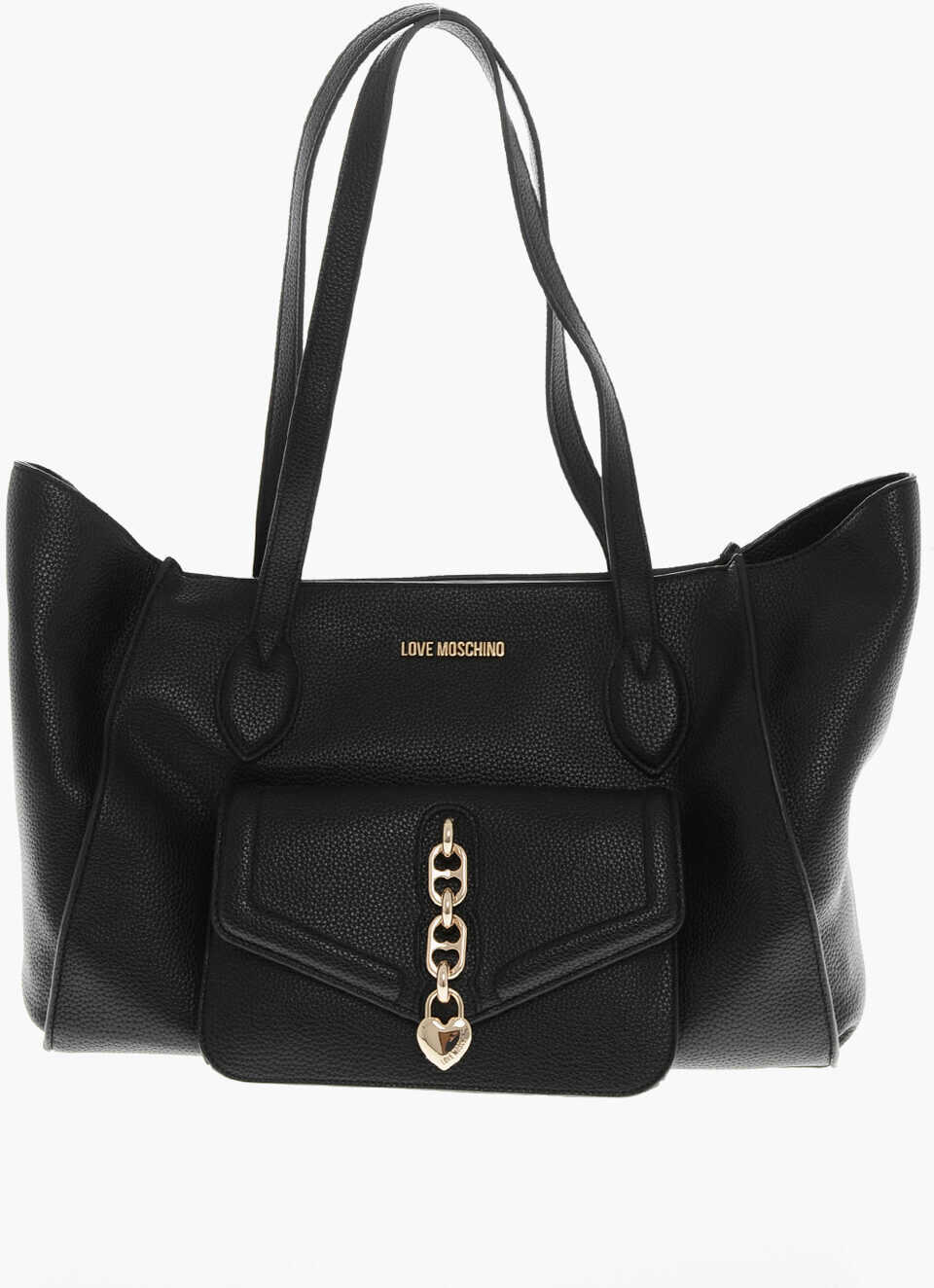Genti de mana Moschino Love Textured Faux Leather Tote Bag With Chain Black Femei (BM 19710695) 1