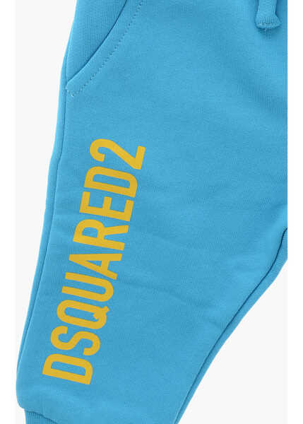 Pantaloni de trening DSQUARED2 Brushed Cotton Cuffed Sweatpants With Printed Logo Light Blue Baieti (BM 19710758) 2