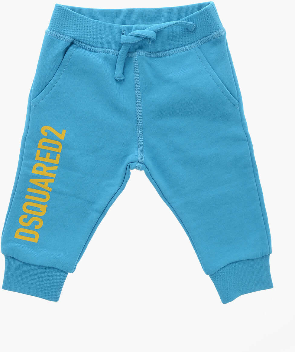 Pantaloni de trening DSQUARED2 Brushed Cotton Cuffed Sweatpants With Printed Logo Light Blue Baieti (BM 19710758) 1