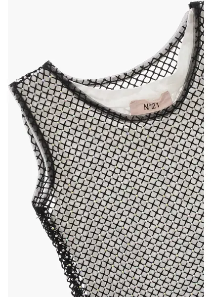 Bluze N21 Kids All-Over Rhinestoned Mesh Tank Top Black & White Baieti (BM 19710773) 2