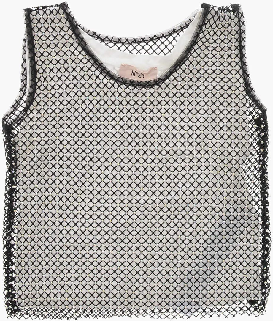 Bluze N21 Kids All-Over Rhinestoned Mesh Tank Top Black & White Baieti (BM 19710773) 1