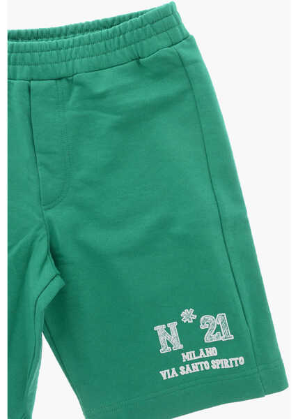 Pantaloni scurti N21 Kids Brushed Cotton Shorts With Printed Logo Green Baieti (BM 19710776) 2