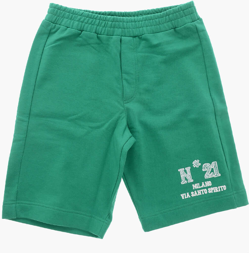 Pantaloni scurti N21 Kids Brushed Cotton Shorts With Printed Logo Green Baieti (BM 19710776) 1