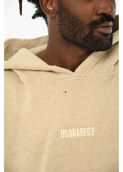 Bluze de trening DSQUARED2 Vintage Effect Cotton Hoodie Beige Barbati (BM 19710833) 3