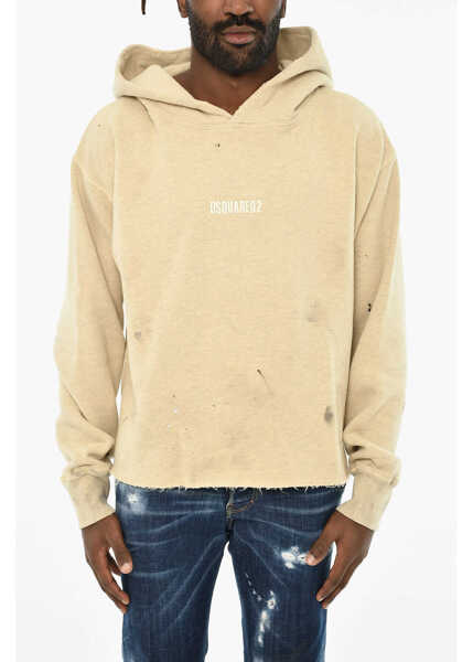 Bluze de trening DSQUARED2 Vintage Effect Cotton Hoodie Beige Barbati (BM 19710833) 1