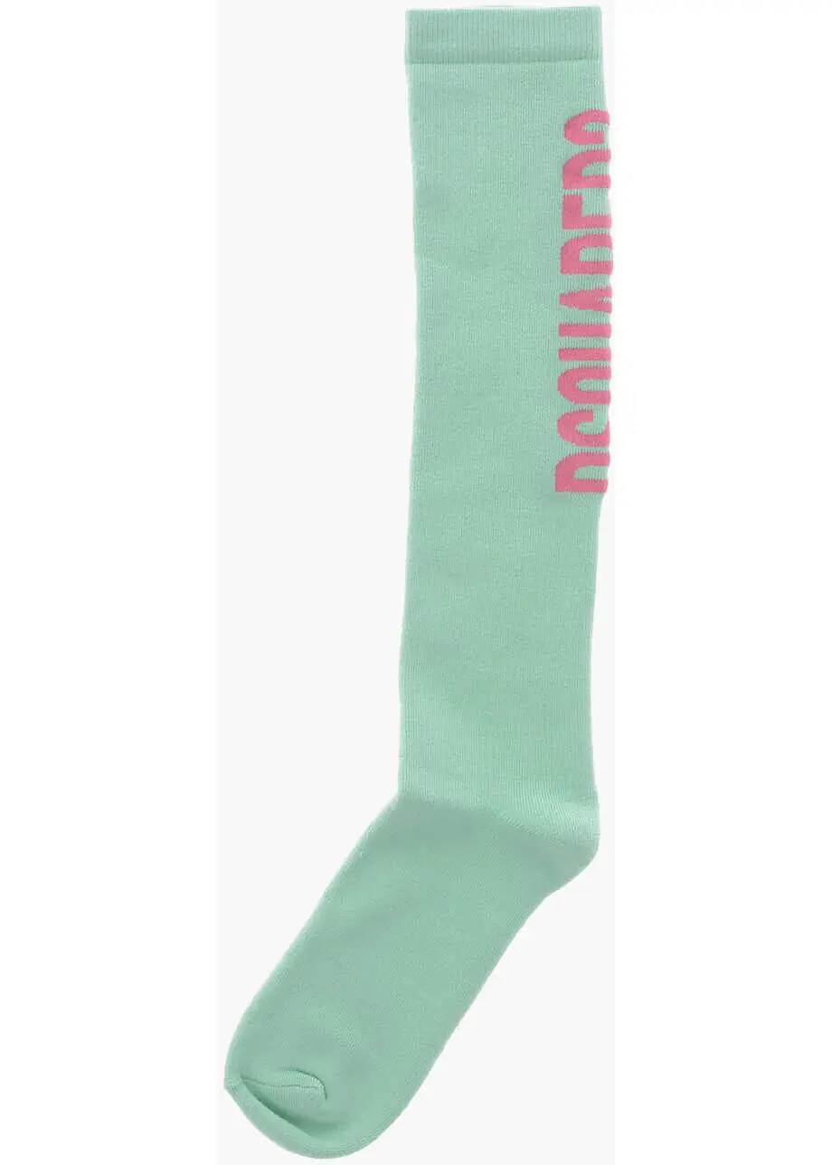 Sosete DSQUARED2 Cotton Long Socks With Contrasting Logo Green Fete (BM 19710941) 3
