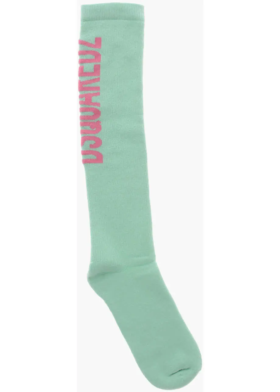 Sosete DSQUARED2 Cotton Long Socks With Contrasting Logo Green Fete (BM 19710941) 1