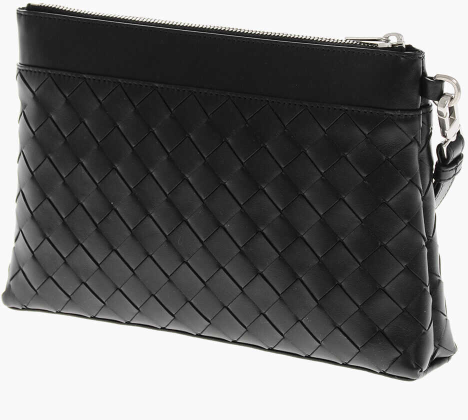 Genti de mana Bottega Veneta Braided Leather Pouch With Zip Black Barbati (BM 19710944) 2
