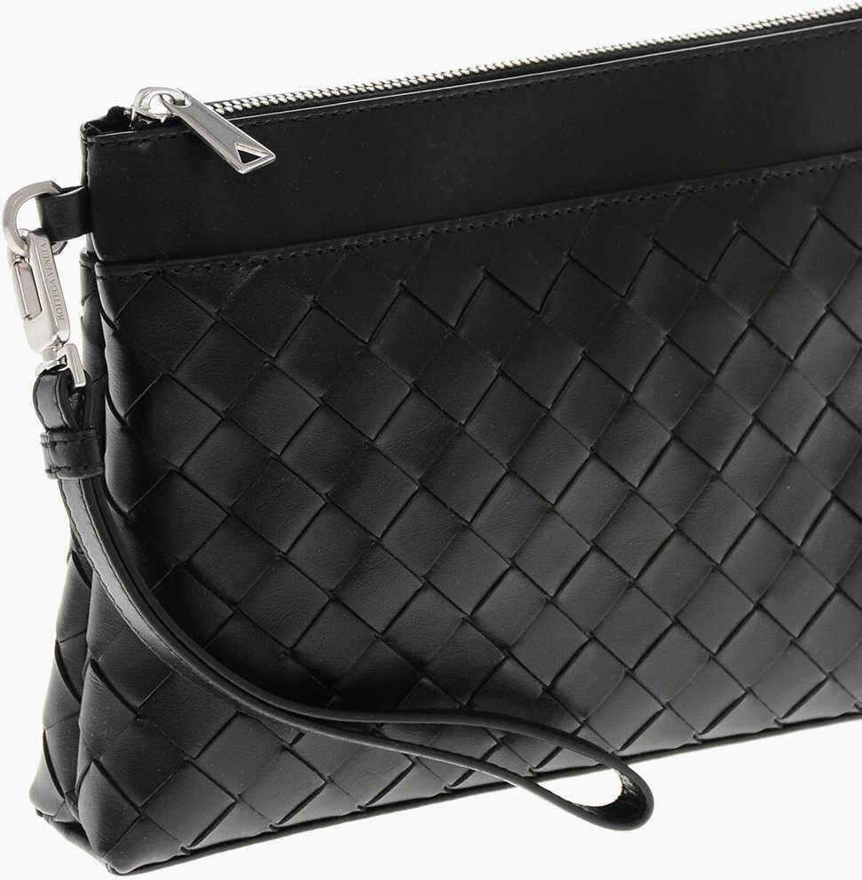 Genti de mana Bottega Veneta Braided Leather Pouch With Zip Black Barbati (BM 19710944) 3