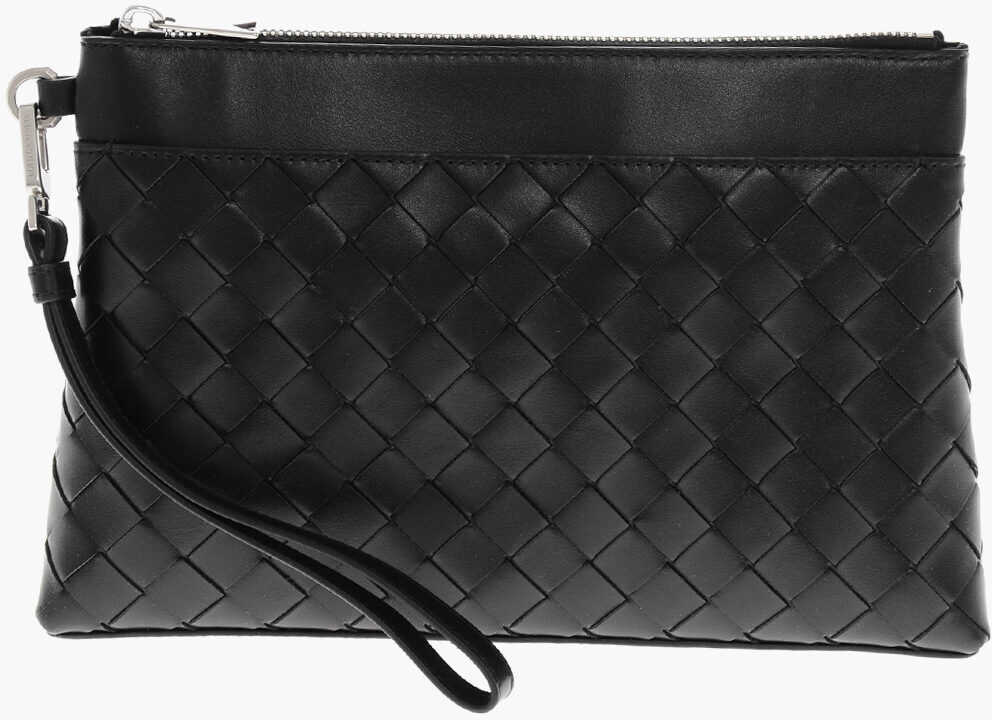 Genti de mana Bottega Veneta Braided Leather Pouch With Zip Black Barbati (BM 19710944) 1