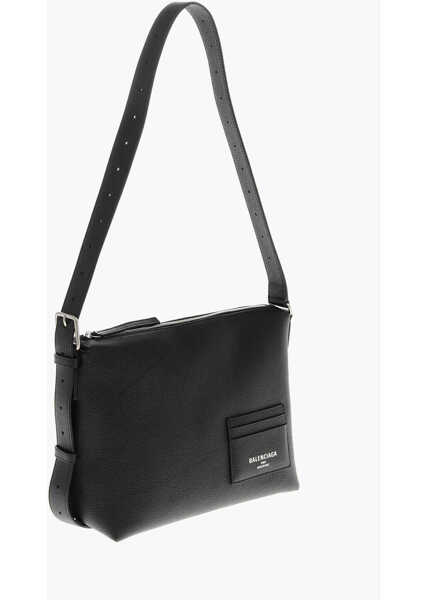 Genti de mana Balenciaga Textured Leather Shoulder Bag With Logoed Detail Black Barbati (BM 19710950) 3