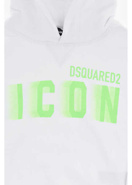 Bluze de trening DSQUARED2 Icon Brushed Cotton Relax Hoodie With Fluorescent Logo White Baieti (BM 19710965) 2
