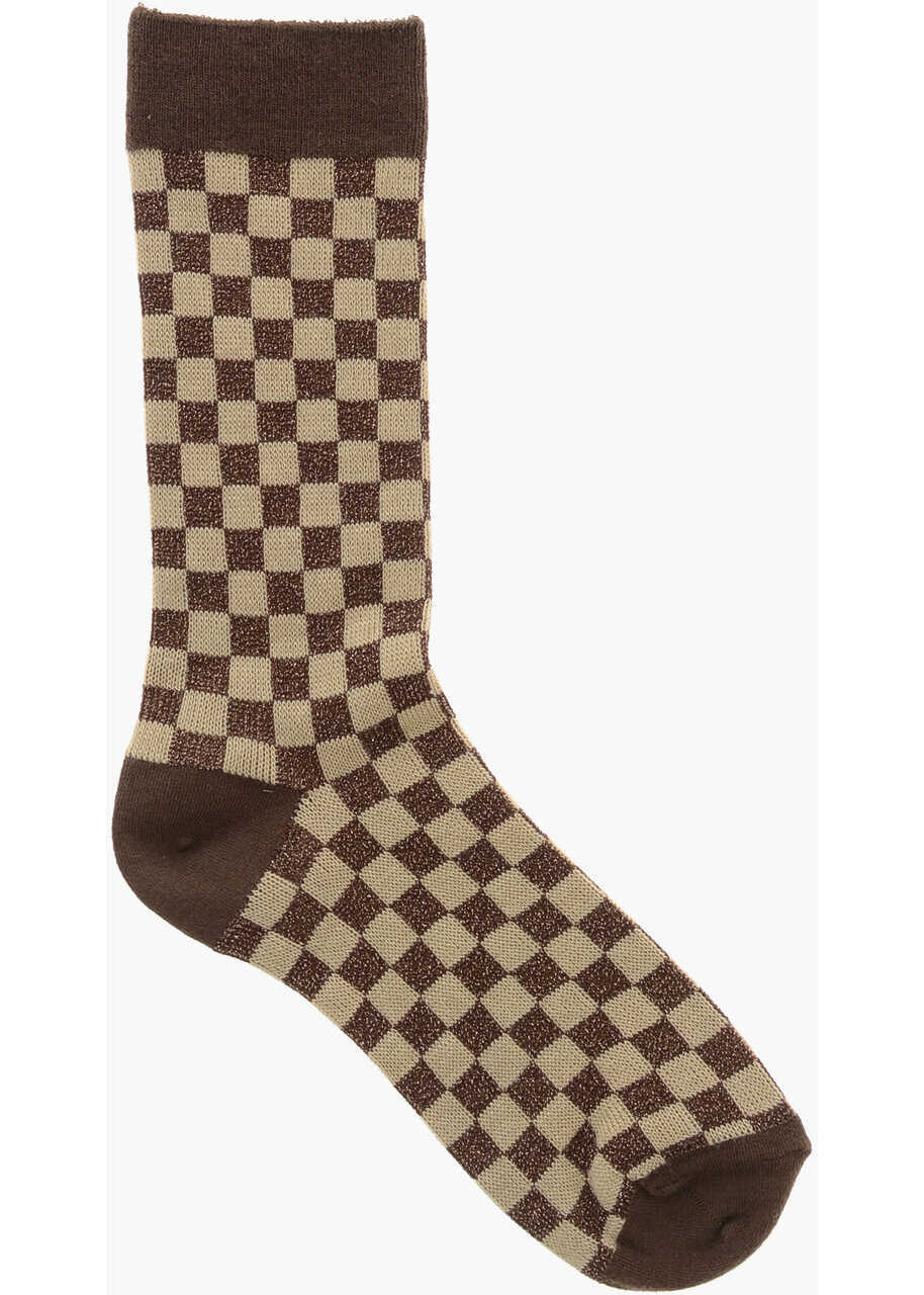 Sosete UNDERCOVER Cotton Socks With Lurex Check Pattern Brown Femei (BM 19710983) 1