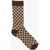 UNDERCOVER Cotton Socks With Lurex Check Pattern Brown