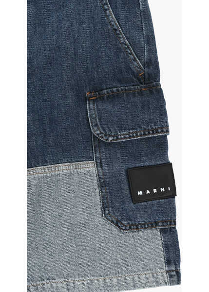 Pantaloni scurti Marni Denim Cargo Shorts With Logoed Patch Blue Fete (BM 19711001) 2