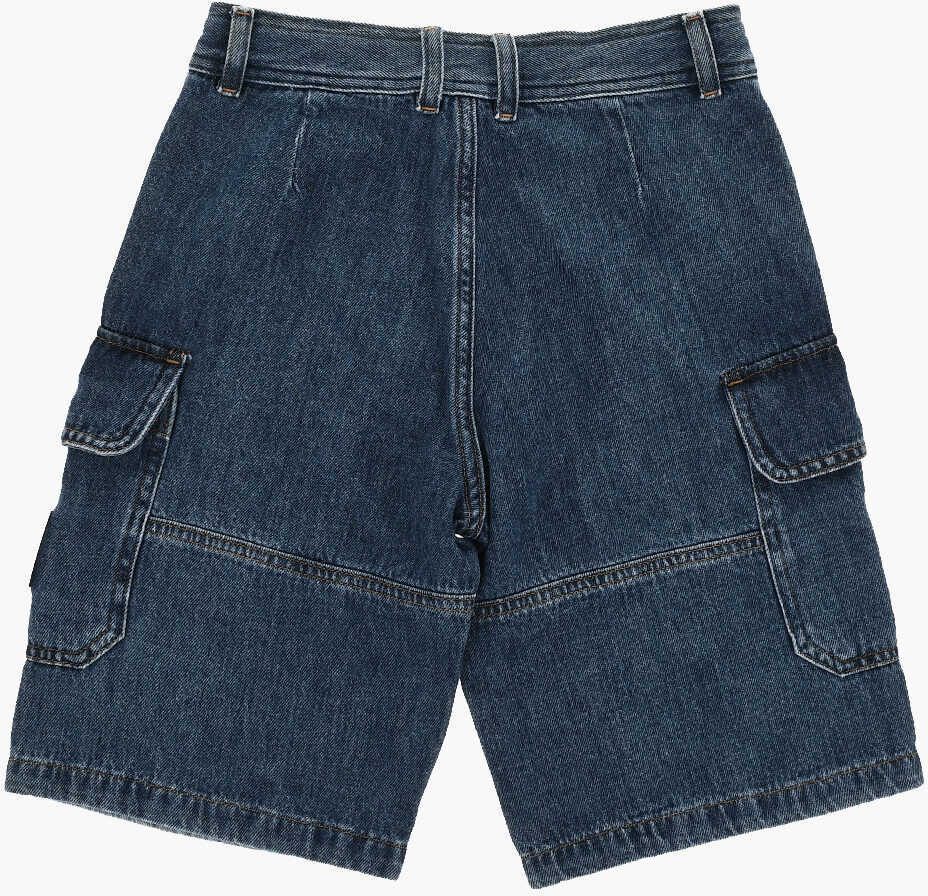 Pantaloni scurti Marni Denim Cargo Shorts With Logoed Patch Blue Fete (BM 19711001) 3