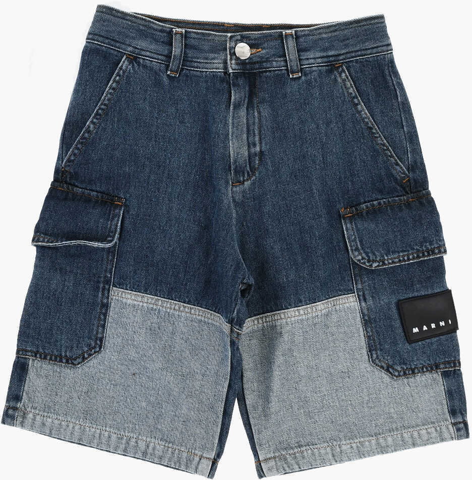 Pantaloni scurti Marni Denim Cargo Shorts With Logoed Patch Blue Fete (BM 19711001) 1