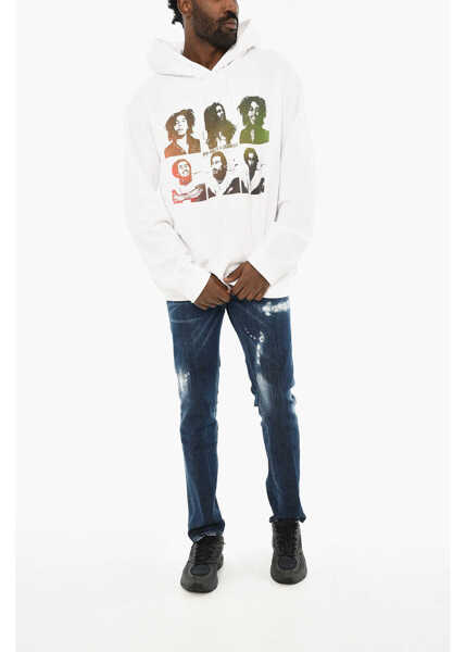 Bluze de trening DSQUARED2 Cotton Hoodie With Frontal Print White Barbati (BM 19711004) 4