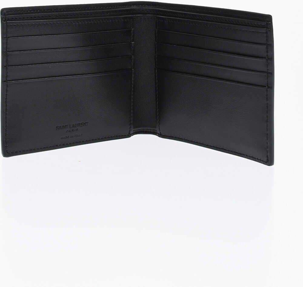 Portofele Saint Laurent Brushed Leather Bifold Wallet With Embossed Logo Black Barbati (BM 19711010) 3
