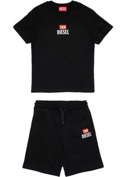 Rochii Diesel Cotton Tee Dress With Printed Logo Black Fete (BM 19713047) 1