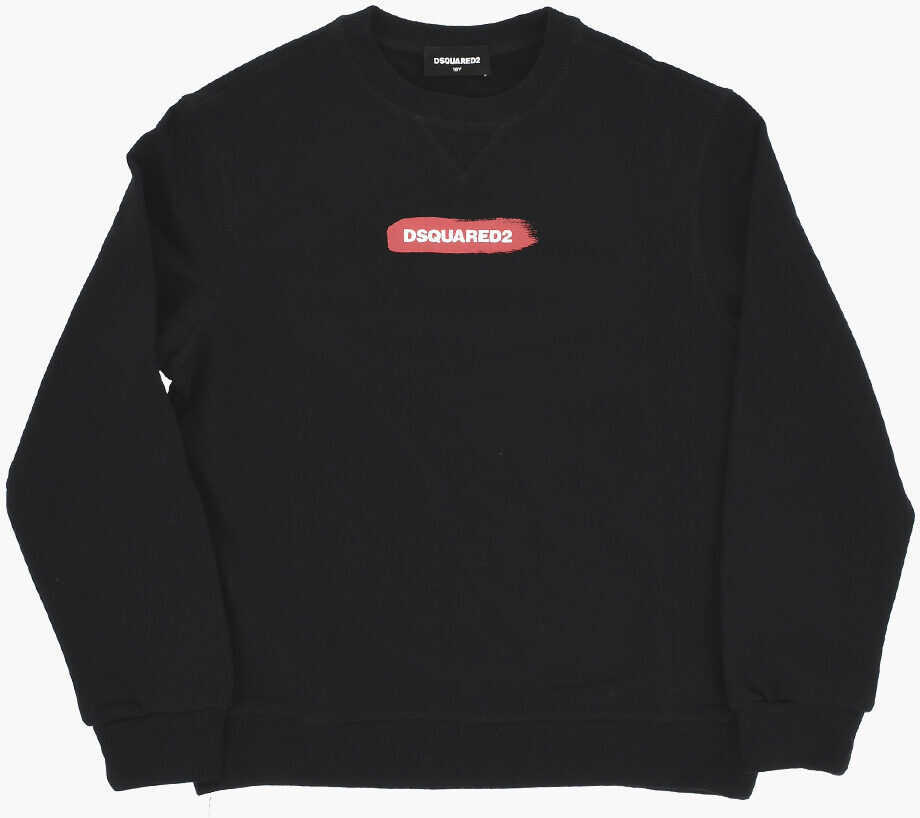 Bluze de trening DSQUARED2 Brushed Cotton Relax Crew-Neck Sweatshirt With Contrasting L Black Baieti (BM 19713080) 1