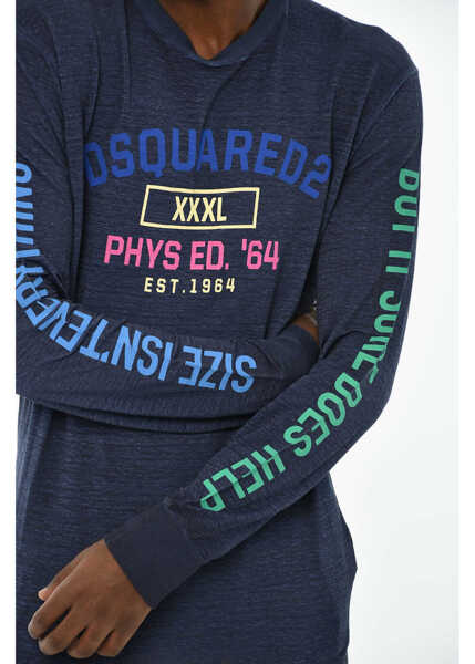 Tricouri DSQUARED2 Linen Long Sleeve Crew-Neck T-Shirt Blue Barbati (BM 19713086) 3