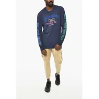 Bluze DSQUARED2 pentru Barbati - Tricouri DSQUARED2 Linen Long Sleeve Crew-Neck T-Shirt Blue Barbati (BM 19713086) - B-mall.ro