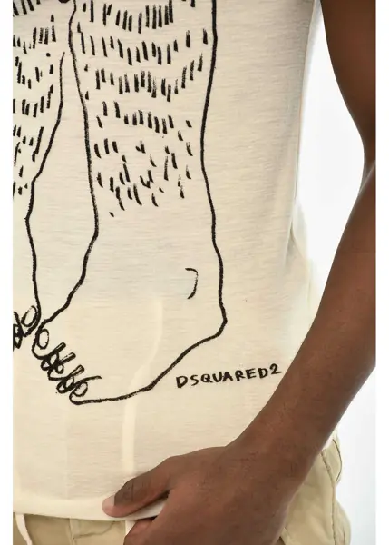 Tricouri DSQUARED2 Virgin Wool Crew-Neck T-Shirt With Contrasting Print Beige Barbati (BM 19713089) 2