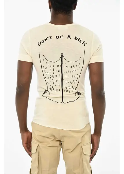 Tricouri DSQUARED2 Virgin Wool Crew-Neck T-Shirt With Contrasting Print Beige Barbati (BM 19713089) 4