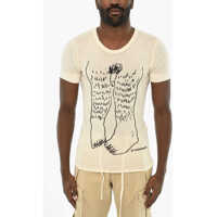 Tricouri Virgin Wool Crew-Neck T-Shirt With Contrasting Print Barbati
